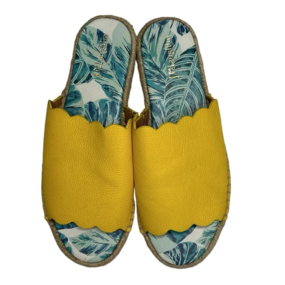 J. McLaughlin Aries Leather Scalloped Sandals‎ Yellow 9.5